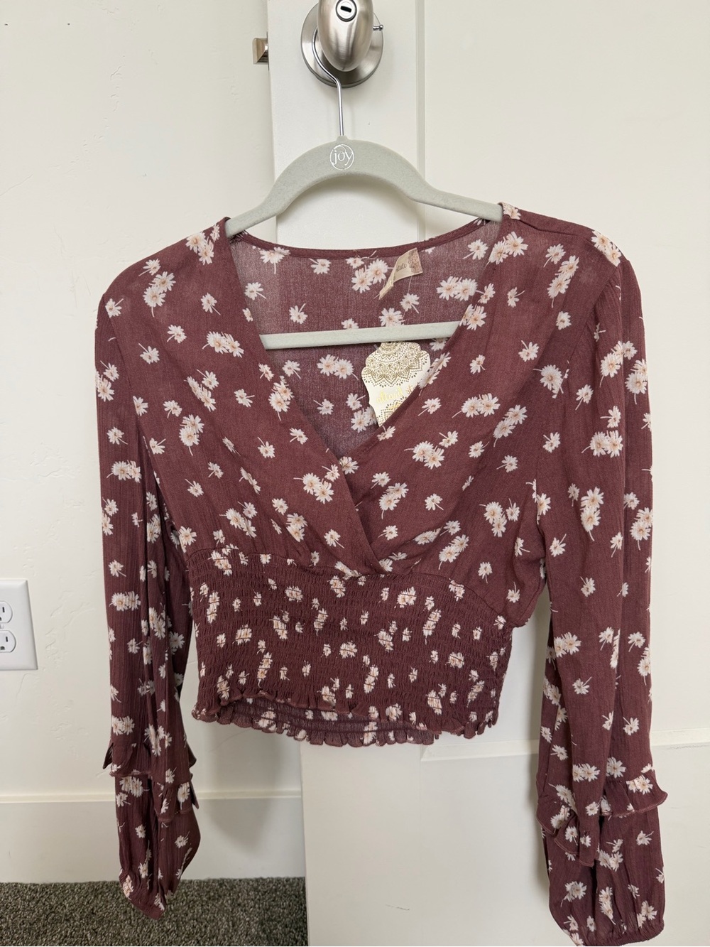 Altar'd State Mauve Floral Smocked Crop Top